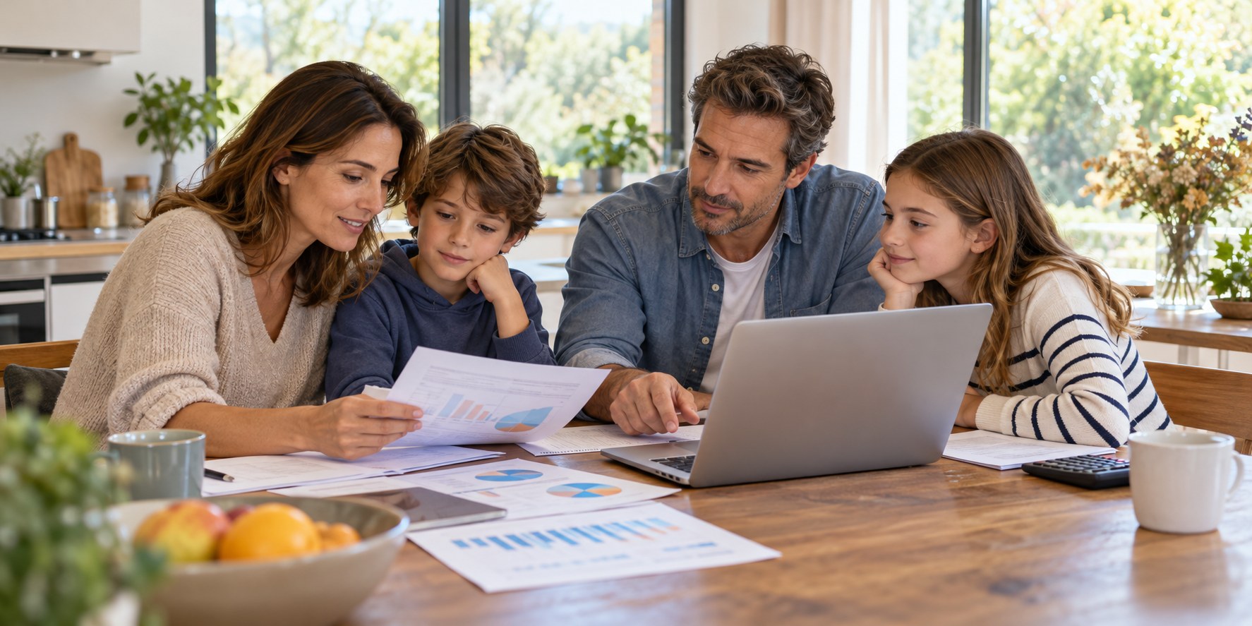 Famille réunissant ses documents de santé
